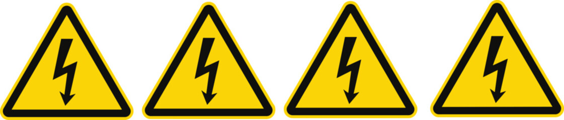 High voltage warning sign vector illustration set with yellow triangle electric hazard symbols isolated on white background safety design