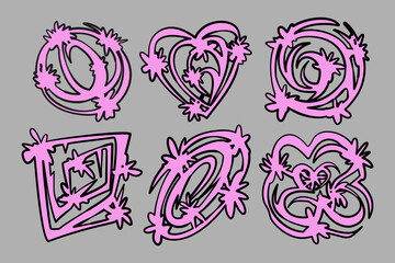 abstract floral design Y2k style set, abstract shape element design set