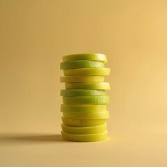 Stacked Slices of Fresh Green Apple or Pear on Duo-Tone Background