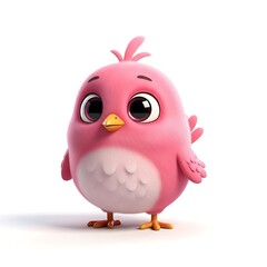 Adorable Pink Bird Cartoon Character with Big Eyes.