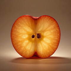 Symmetrical Close-up of a Red Apple Cross-Section Revealing Seeds and Juicy Texture