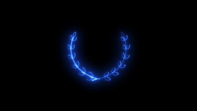 Elegant glowing neon leaf wreath frame on a dark background. Perfect for logo design, wedding invitations, branding, badges, and decorative elements.