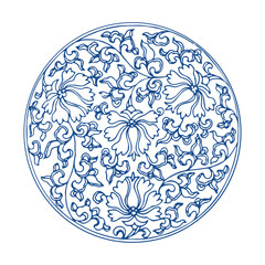 Chinese Blue and White Porcelain Pattern, Traditional Vector Design
