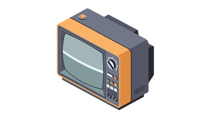 Fototapeta premium Isometric illustration of a vintage retro television set with static screen and control knobs.