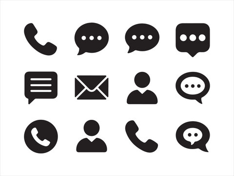 Web icon set. Website set icon vector. Contact icon set, contact us in line and solid style.