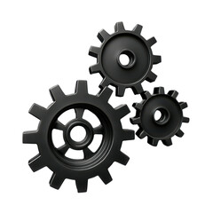 3d illustration of three interlocking black gears isolated on transparent background