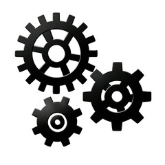 3d illustration of three black gears isolated on transparent background