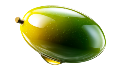 Glossy green and yellow fruit with a dripping droplet for cosmetic and food promotions