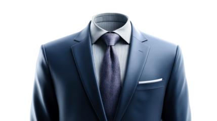 Professional mens navy blue suit with striped shirt and patterned tie for business or formal occasions, versatile for corporate use and menswear promotion.
