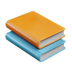3d illustration of two stacked books, one orange and one blue, isolated on transparent background