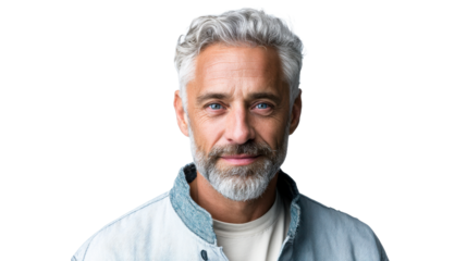 Mature man with gray hair and beard looking directly at the camera, ideal for portraying experience and wisdom in professional contexts or personal storytelling.