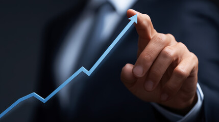 Businessman Touch Ignites Glowing Arrow on Digital Financial Chart.