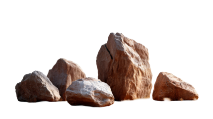 Group of large, rugged, desert rocks with dry brush in a sparse environment, ideal for natural landscape and outdoor adventure themes