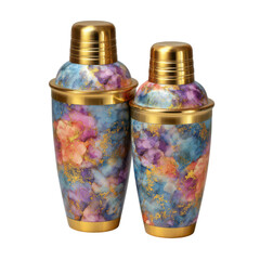 3d illustration of two colorful floral cocktail shakers isolated on transparent background