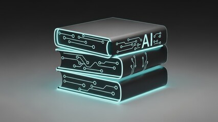 Three books stacked on top of each other with the word AI on the top