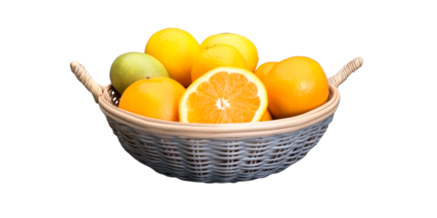 Healthy basket overflowing with ripe oranges and citrus fruits, perfect for refreshing juices and vibrant dietary content promotion.