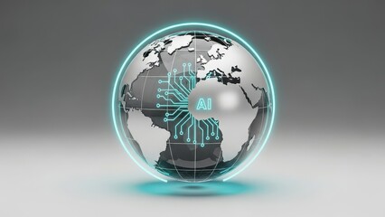 Globe with a blue and green design on it with the word AI in the middle