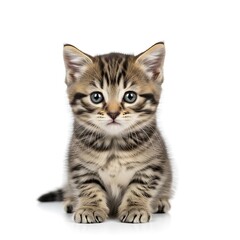 Obraz premium Adorable Tabby Kitten Sitting and Looking at the Camera with Curiosity.