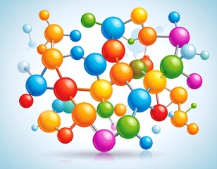 Colorful 3D illustration of interconnected spheres representing molecular structures