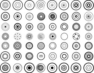 Collection of various black concentric circle designs