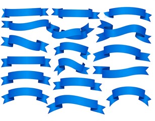 Collection of vibrant, azure-colored ribbon banners, various shapes and styles