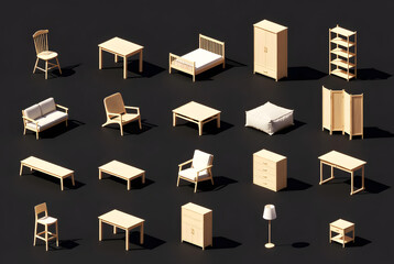 Furniture & Home Interior Isometric Set minimal