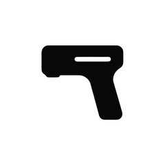 Minimalist black and white icon of a handheld infrared thermometer for temperature measurement