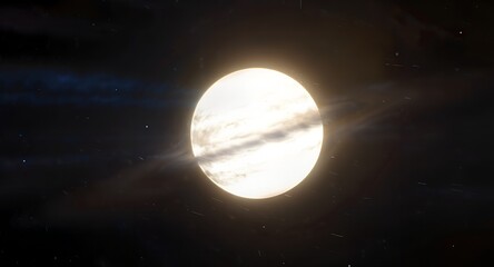 Vibrant sun shining brightly in a dark starry night sky