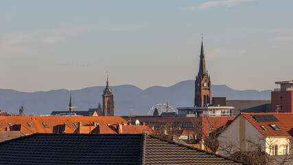 Panorama and churches of Colmar, France on December 20th 2025