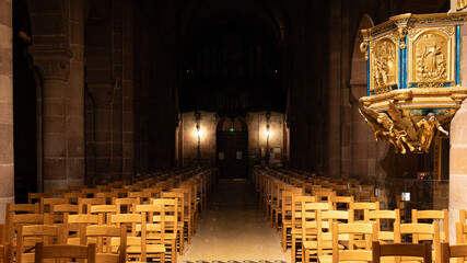 Christmas time and decorations in churchf S&eacute;lestat in Alsace, France on December 20th 2025