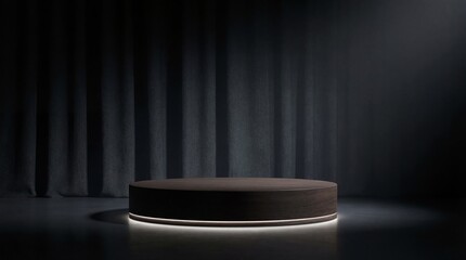 Empty circular podium with glowing edge isolated on white background