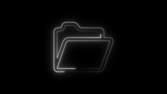 Abstract glowing neon universal folder icon  efficient digital file organization animation. on black background..