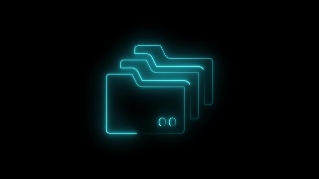 Abstract glowing neon universal folder icon  efficient digital file organization animation. on black background..