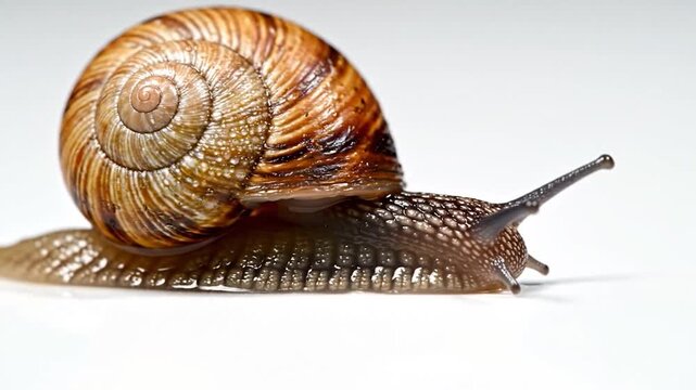 Brown garden snail with shell isolated on white.