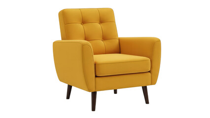 Midcentury Modern Yellow Tufted Armchair On Black Background