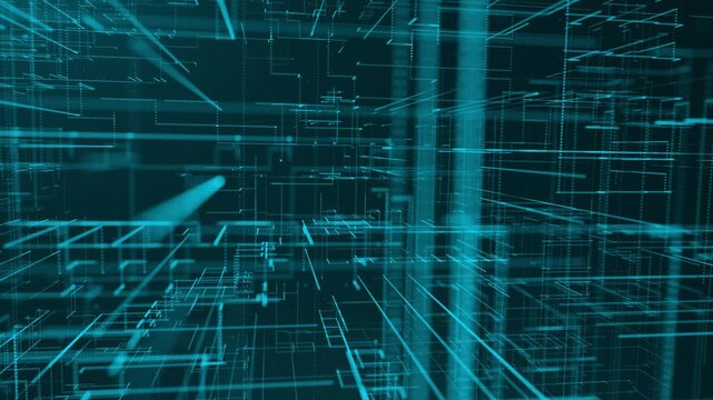 Digital network grid abstract background glowing lines data flow connections technology concept futuristic cyberspace structure glowing blue particles on dark background