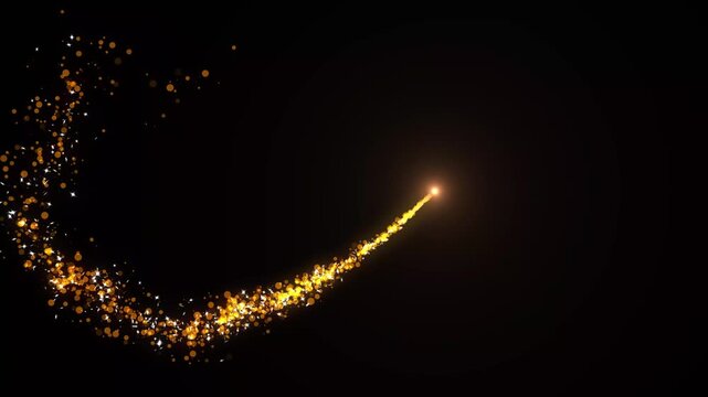 Magical Golden Light Streak Particle Trail Following Path Motion Graphic Isolated on Black Background for Cinematic VFX Transitions Creative Spell Effects Glowing Glitter Sparkles 4K High Definition
