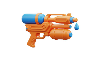 Playful 3d Orange Water Gun With Blue Tanks And Droplet