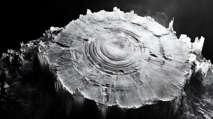 Monochrome Abstract Landscape with Concentric Circles and Striking Textures