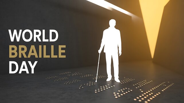 World braille day awareness concept with human figure and tactile text
