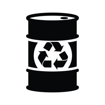 Black recycle barrel icon on white background