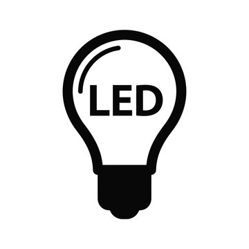 Black and white LED light bulb icon