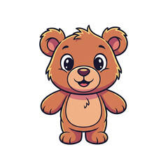 Naklejka premium Cute brown cartoon bear with big eyes and smiling mouth on black background teddy