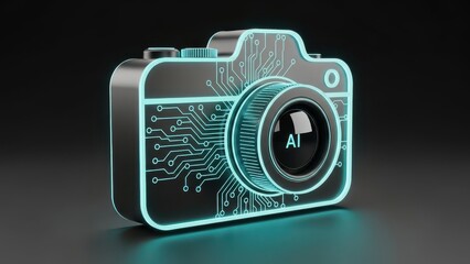 Camera with a blue and green design that says AI on it
