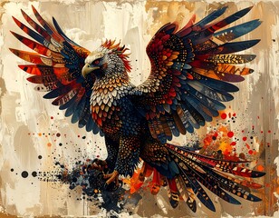 Colorful majestic avian, vibrant plumage, artistic painted illustration