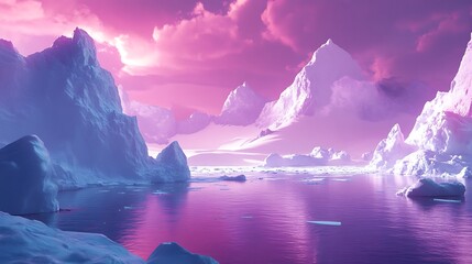 Arctic expanse in dreamy pink hues: A symphony of ice, water, and pastel sky
