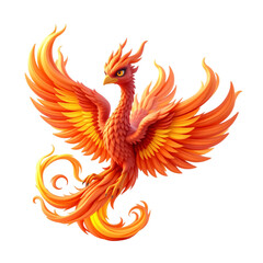 Majestic phoenix rising from flames in fantasy art vivid colors digital illustration imaginative environment