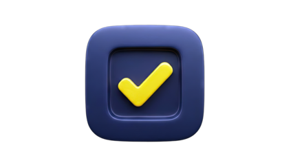 3D Checkmark Icon in Square Frame on White Background