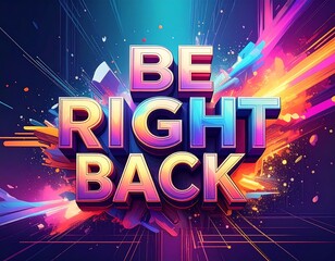 Colorful text explosion, "Be Right Back," against a dynamic backdrop