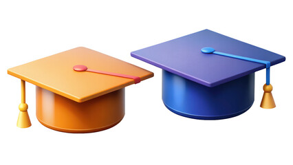 Colorful graduation caps and tassels on black background